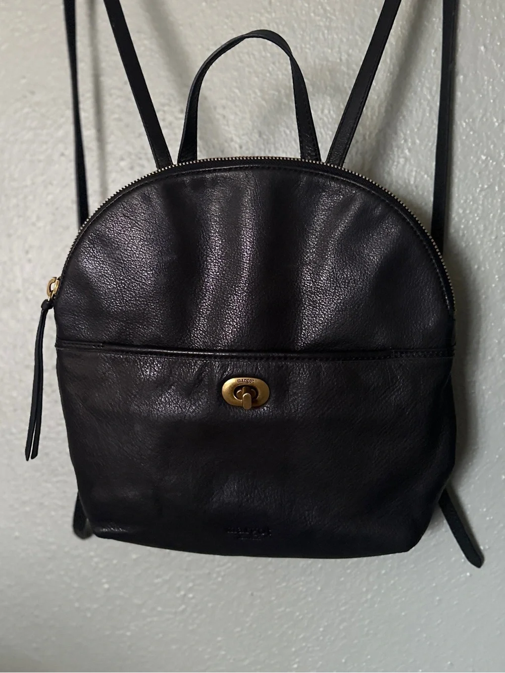 MARGOT New York Black Leather Camille Convertible Backpack